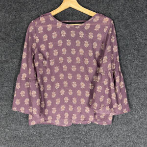 Rewind Blouse Women M Medium Purple Floral Long Sleeve Round Neck Pullover